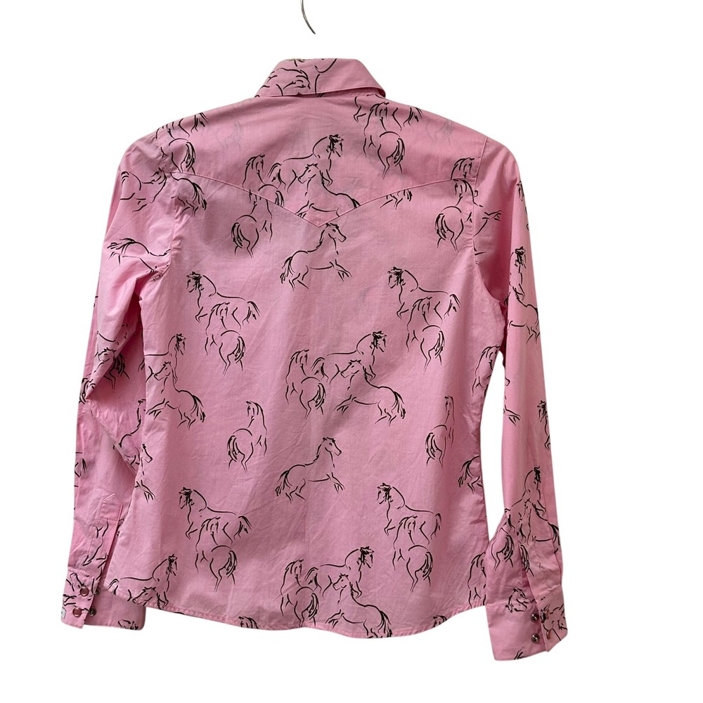 Rockies Womens Pink Horse Print Western Pearl Snap Shirt Long Sleeve Cotton S - Picture 3 of 10